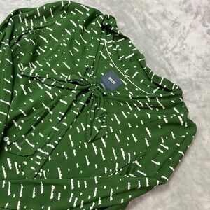 Maeve Anthropologie‎ Green White Cloud Print Tie Neck Blouse Size Small **Read